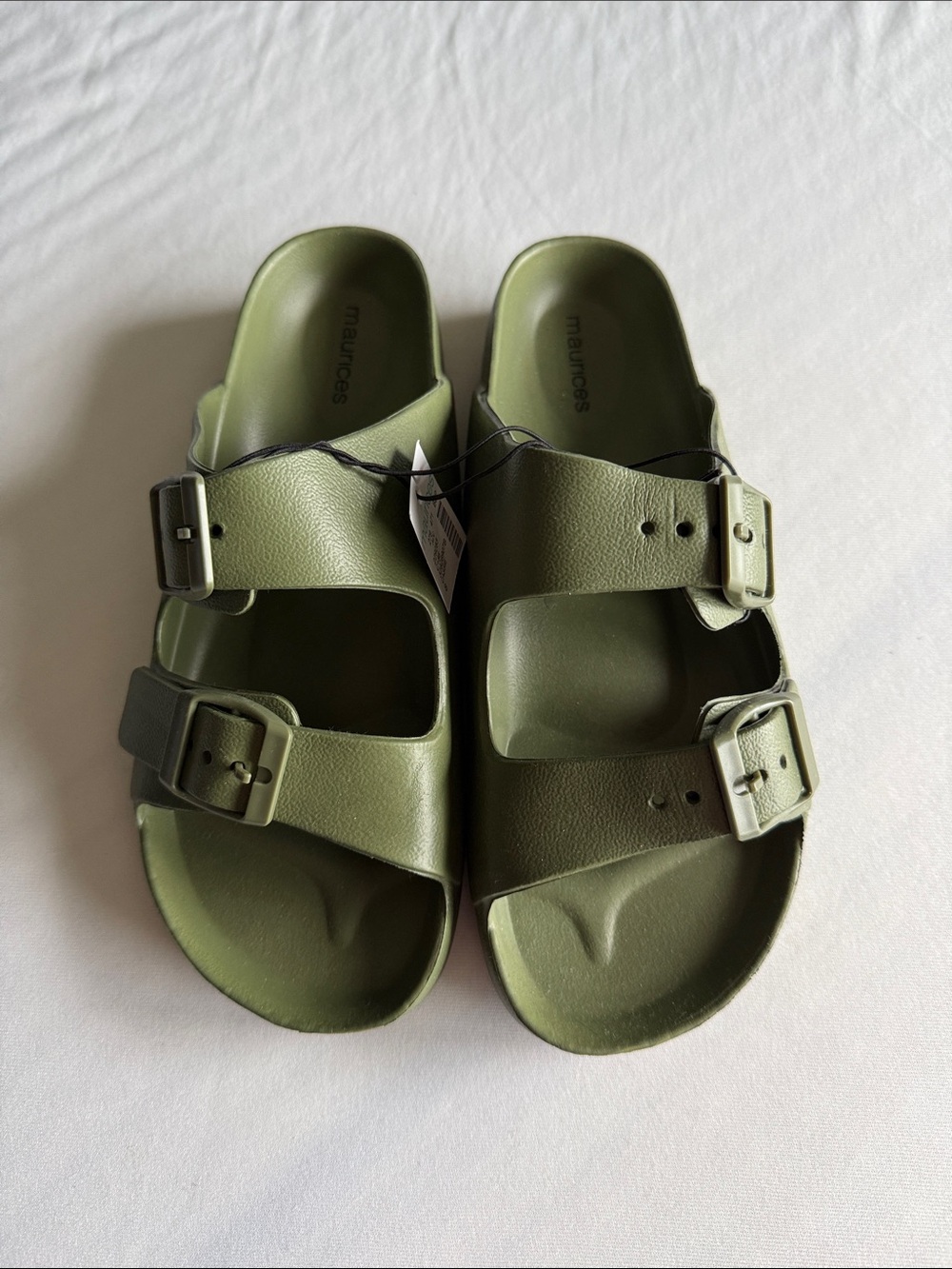 Maurices Olive Green Double-Strap Buckle Slides